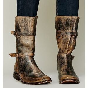 Bed Stu Distressed Metallic Brown Mid-Calf Combat Boots